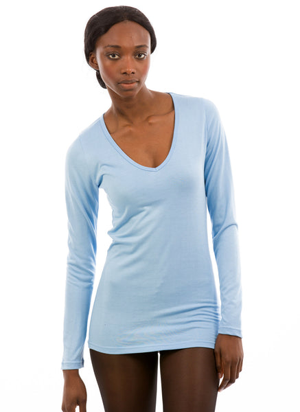light blue bamboo long sleeve v neck for women’s