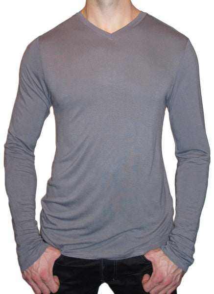 grey gray long sleeve mens bamboo high vneck