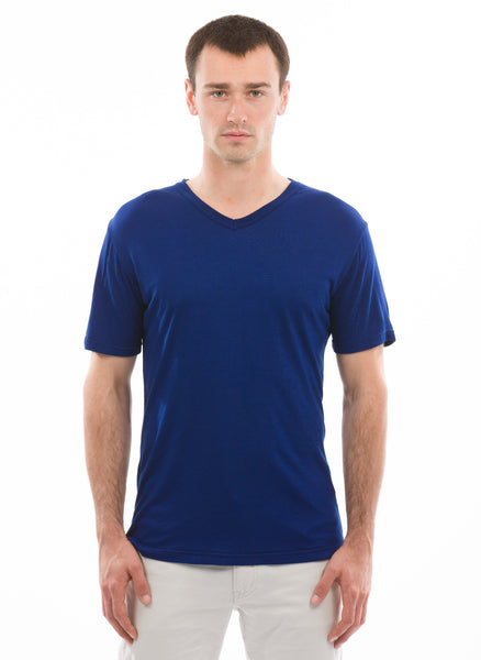 mens bamboo short sleeve v-neck tshirt cobalt blue sapphire