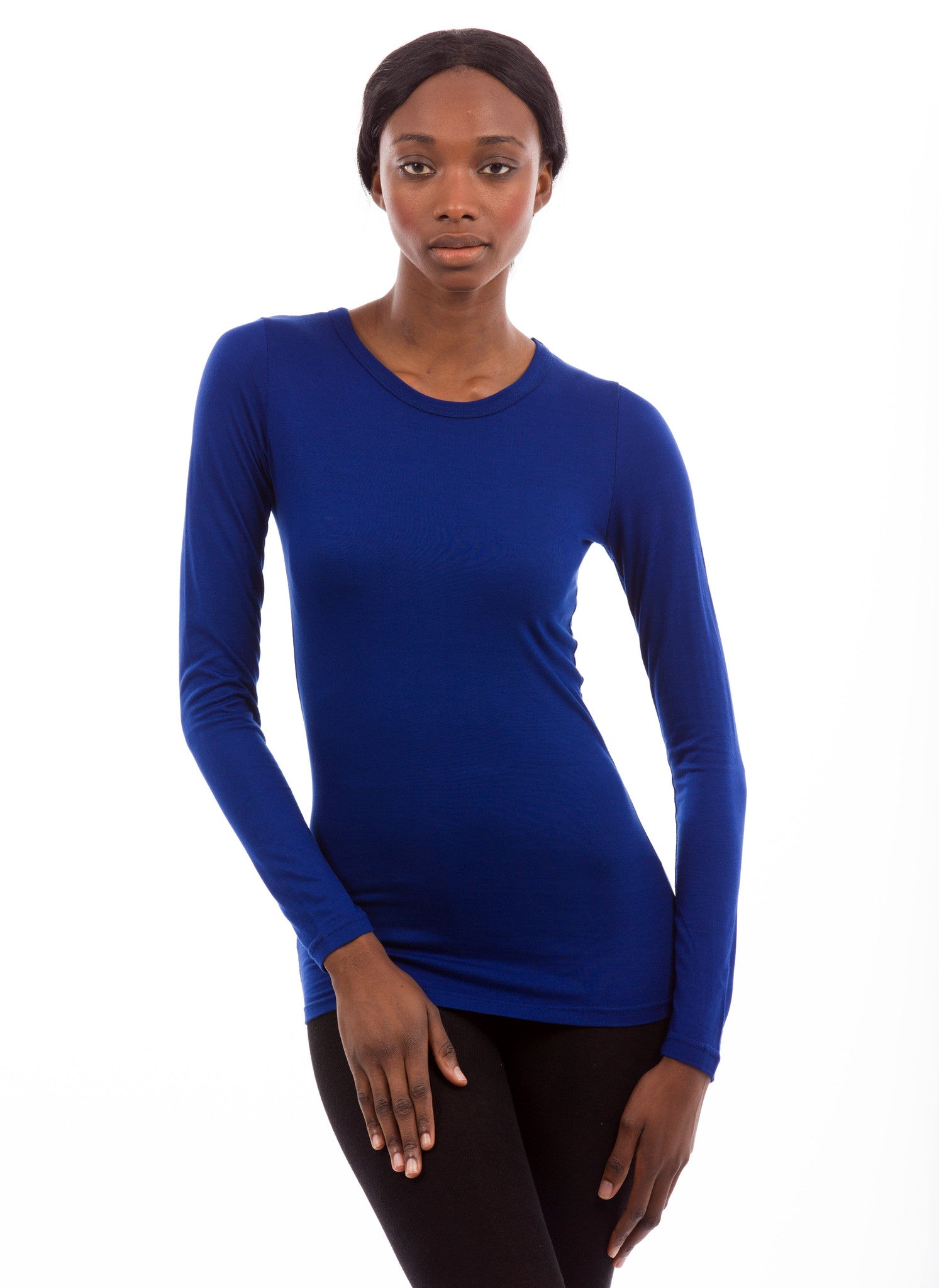 MAGENTA BAMBOO CREW KNIT LONG SLEEVE  TOP main image 1