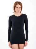 NAVY 70% Bamboo long sleeve crew neck longsleeve round neck 30% organic cotton navy blue deep midnight color great for dressing up or yoga athletic attire
