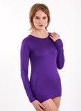purple long sleeve bamboo shirt great for yoga women’s 100% bamboo dark purple, vibrant and cut extra long