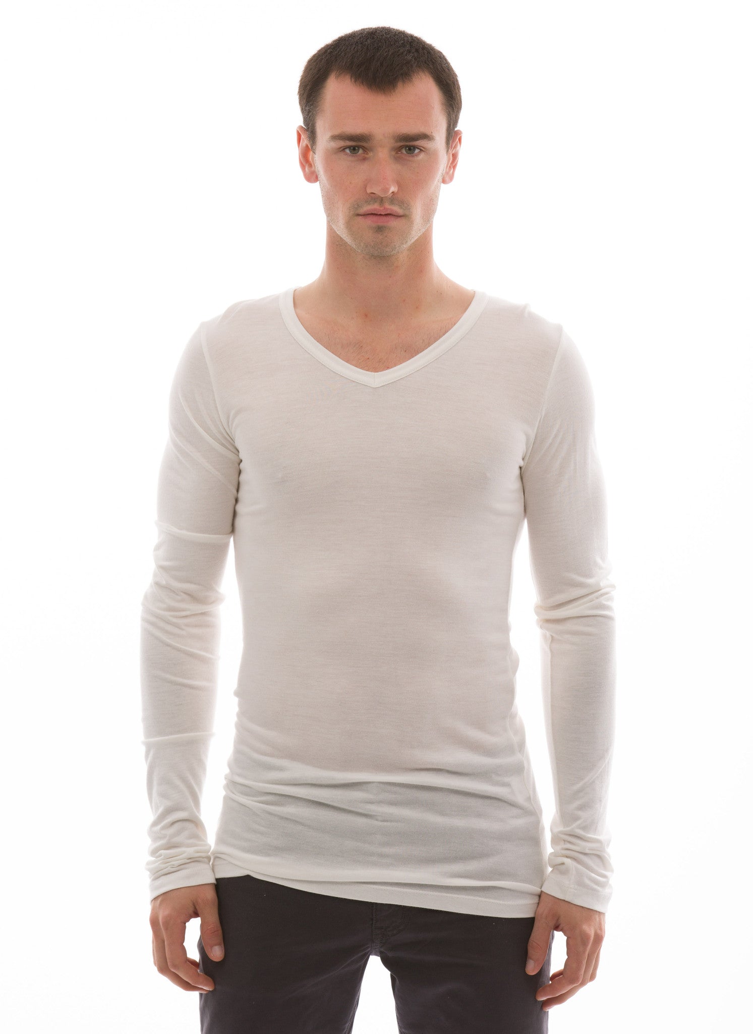 mens long sleeve v neck undershirts