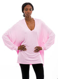 pink oversized bamboo shirt women’s v neck
