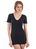 100% BLACK BAMBOO V NECK V-NECK FOR WOMEN LONG BLACK SHIRT