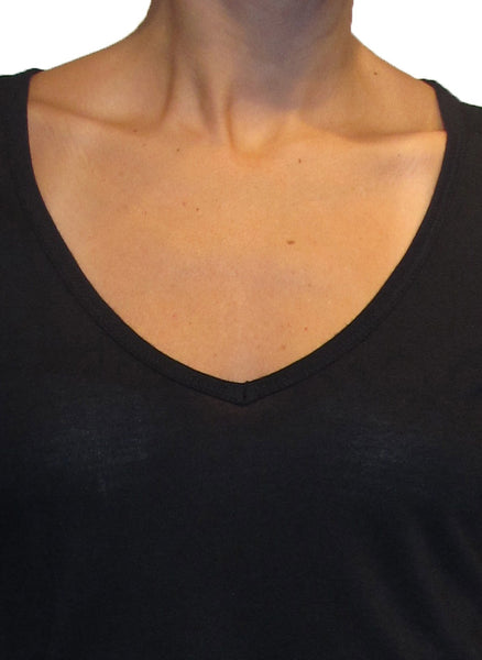 black v neck women's bamboo short sleeve