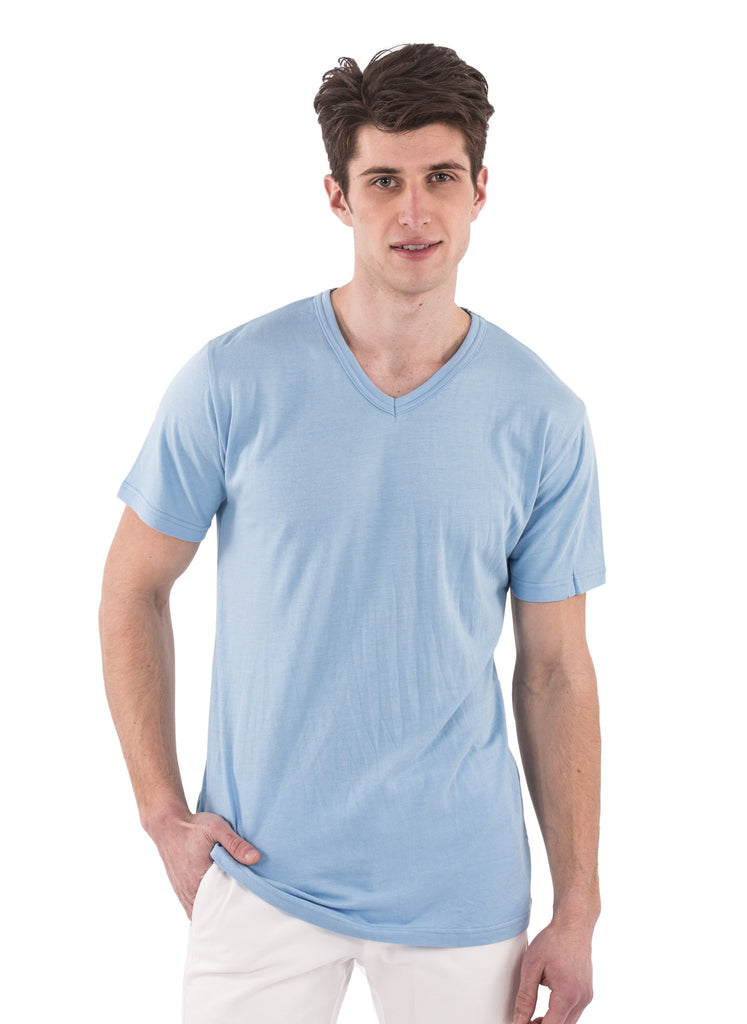 70% bamboo 30% organic cotton navy short sleeve v-neck tshirt shirt
