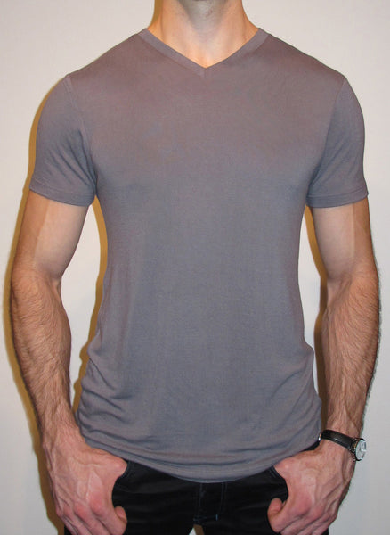 Men's Short Sleeve Grey V_Neck Bamboo T-shirt